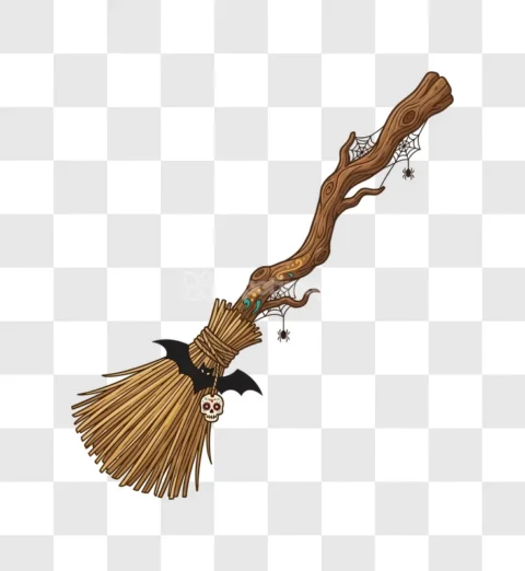 Halloween Witch Broomstick Skull Bat Spiderweb