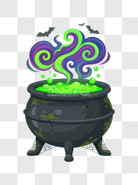 Halloween Witches Cauldron Green Potion Bats