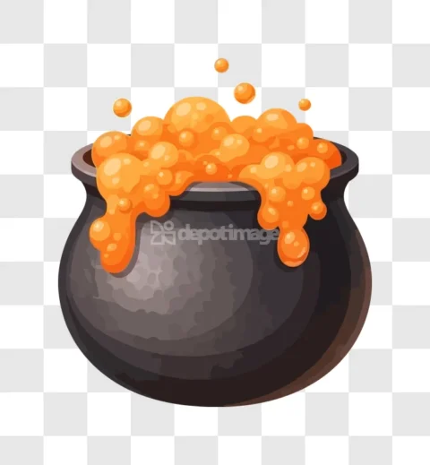 Halloween Witches Cauldron Orange Bubbling Potion