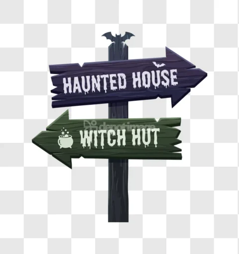 Halloween Wooden Signpost Haunted House Witch Hut
