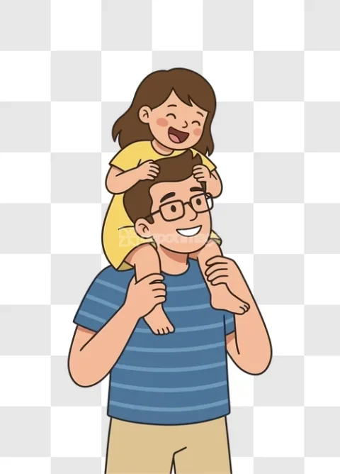 Happy Father Daughter Piggyback Ride Cartoon