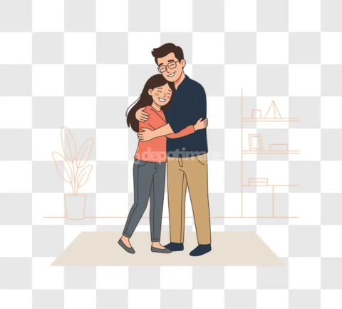 Happy Man Woman Hugging Illustration