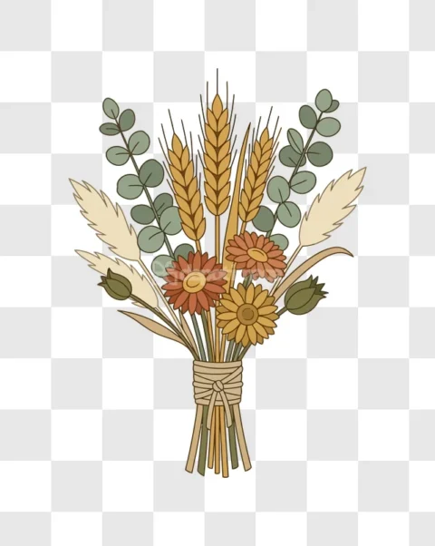 Harvest Bouquet Autumnal Wheat Flowers Eucalyptus