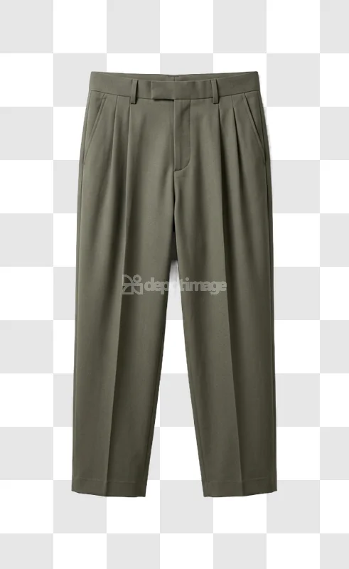 Khaki Green Pleated Dress Pants