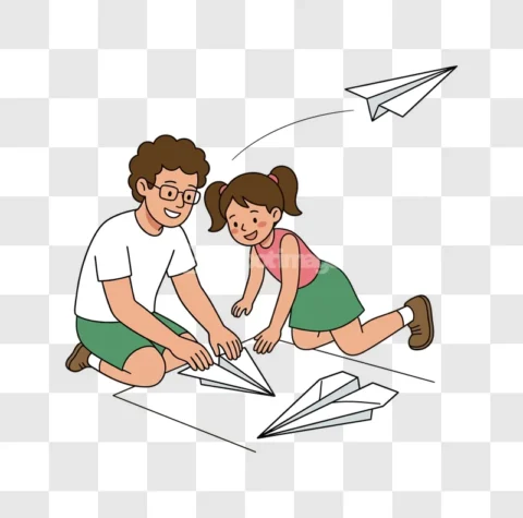Kids Folding Paper Airplanes Happy Playtime