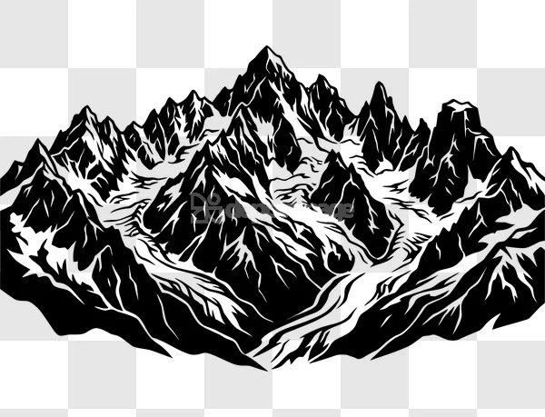 Mountain Range Black White Illustration Peaks