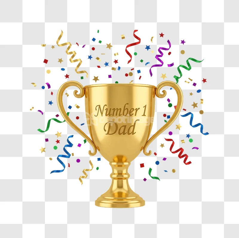 Number One Dad Gold Trophy Confetti Illustration gold trophy colorful confetti transparent background