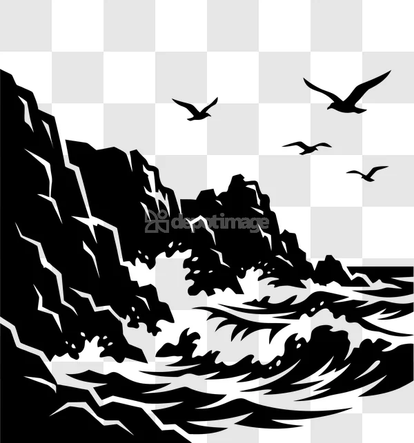 Ocean Waves Crashing Cliffs Seagulls
