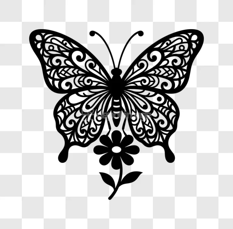 Ornate Black Butterfly Flower Design