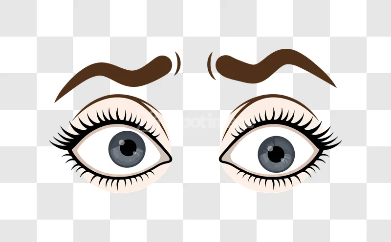Pair Eyes Looking Left Cartoon Style: expressive, brown eyebrows, light blue irises