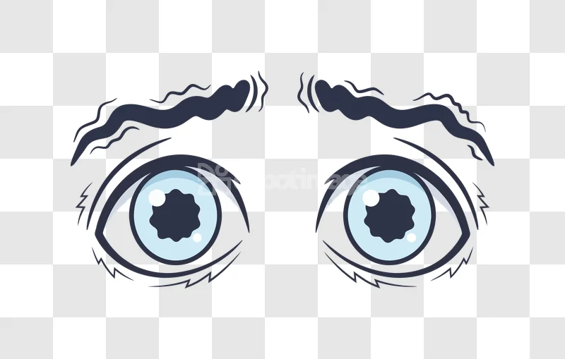 Pair Eyes Looking Scared Cartoon Style: light blue eyes, dark pupils, wavy eyebrows