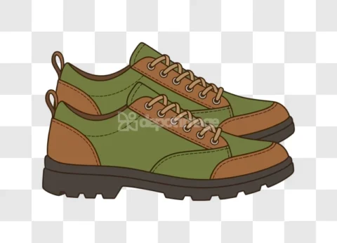 Pair of Green Brown Hiking Shoes Vector