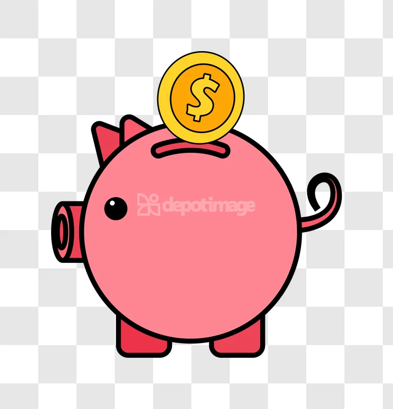 Piggy Bank Dollar Coin Savings Icon flat pink gold black