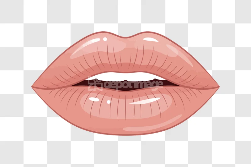 Pink Open Female Mouth Lips Glossy, light pink, glossy, cartoon style