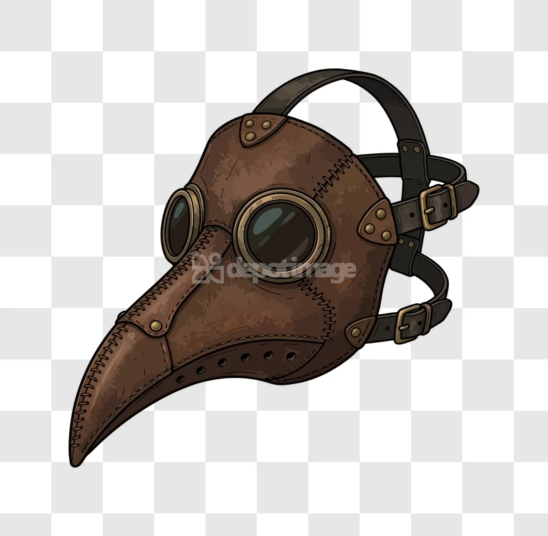 Plague Doctor Mask Brown Leather Halloween detailed brown leather mask, goggles, buckles, dark background