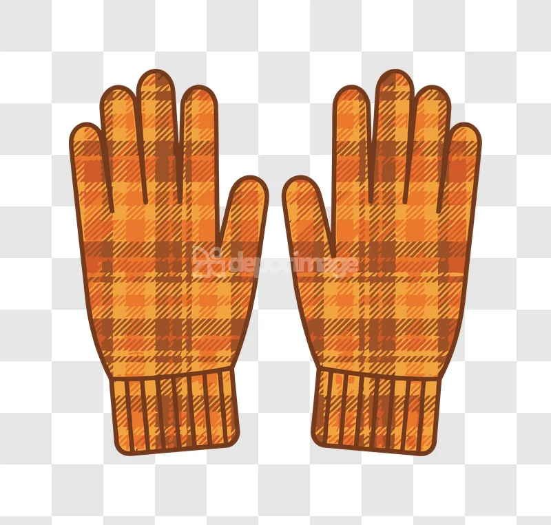 Plaid Orange Winter Gloves Cartoon with orange and brown plaid pattern