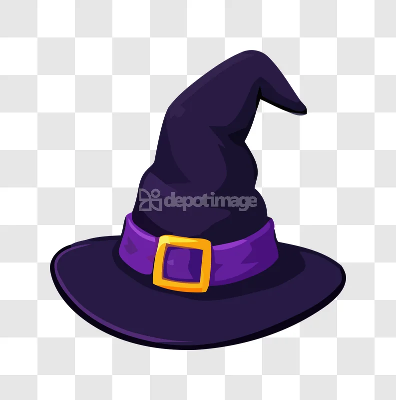 Purple Halloween Witch Hat Buckle Cartoon, vibrant purple, golden buckle, transparent background