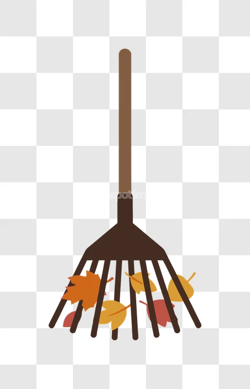 Rake Autumn Leaves Vector Illustration flat cartoon style with leaves