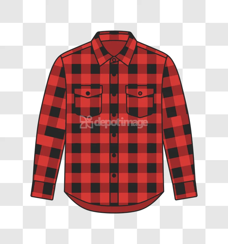 Red Black Plaid Flannel Shirt Vector Illustration flat design transparent background