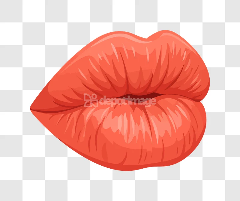 Red Glossy Lips Female Mouth Closed, vibrant red, glossy, cartoon style