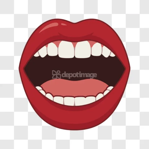 Red Lips Open Mouth Teeth Cartoon