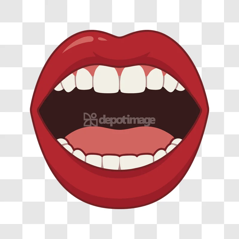 Red Lips Open Mouth Teeth Cartoon vibrant red cartoon, white teeth, open mouth