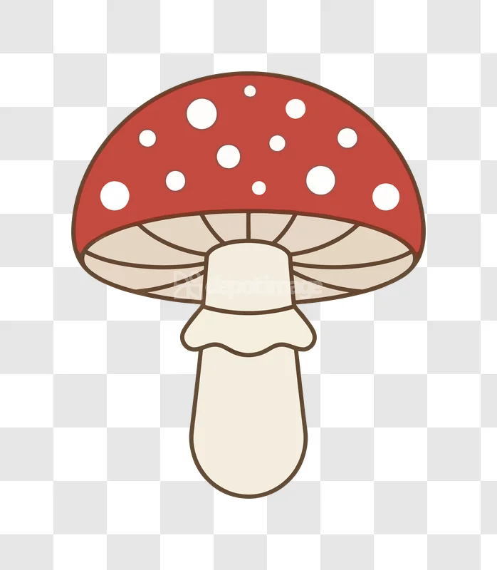 Red Mushroom White Spots Illustration Vector Flat cute cartoon transparent background