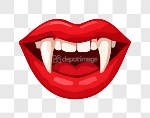 Red Vampire Lips Fangs Cartoon Vector
