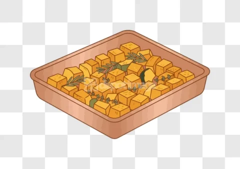 Roasted Cubed Squash Herbs Baking Dish Vector
