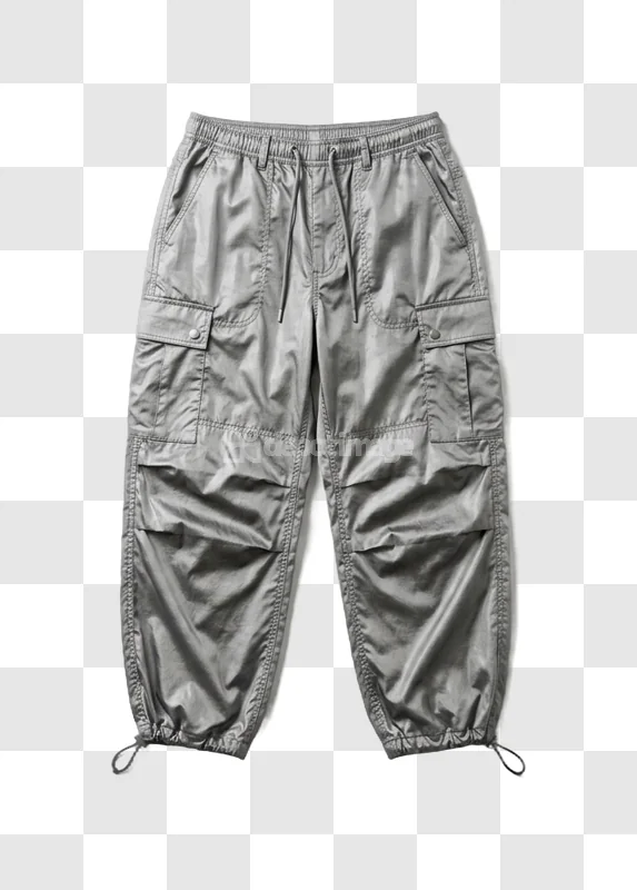 Silver Nylon Drawstring Cargo Pants