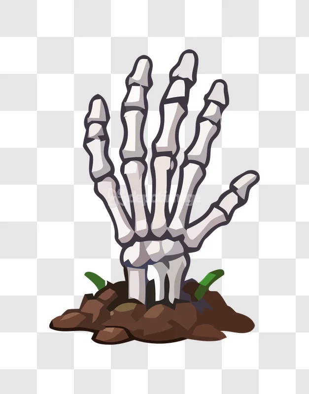 Skeleton Hand Rising From Grave Cartoon cartoon style transparent background