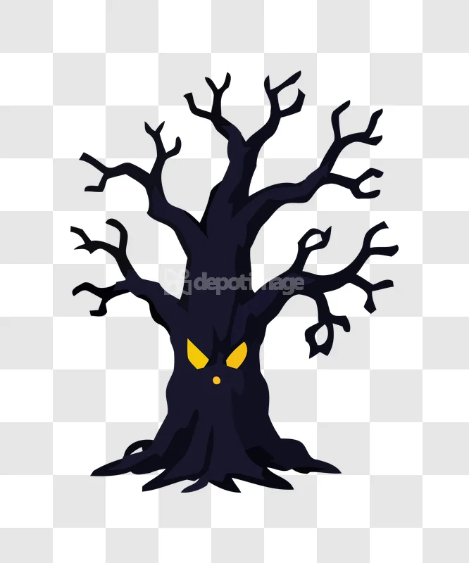 Spooky Dark Tree Halloween Vector dark gnarled tree glowing eyes