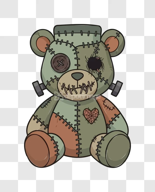 Spooky Frankenstein Teddy Bear Halloween Patchwork green brown patchwork stitched