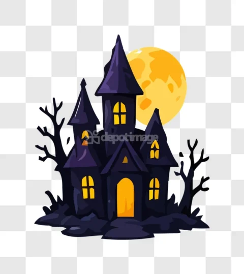 Spooky Halloween Haunted House Moon Vector