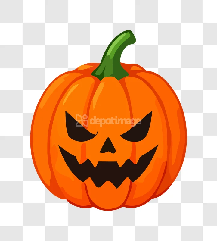 Spooky Halloween Pumpkin Jack O Lantern Vector orange carved face green stem