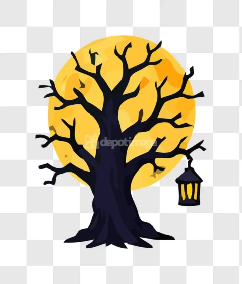 Spooky Halloween Tree Lantern Moon