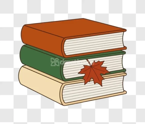 Stacked Books Maple Leaf Cartoon Illustration