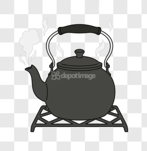 Steaming Black Kettle Vector Illustration