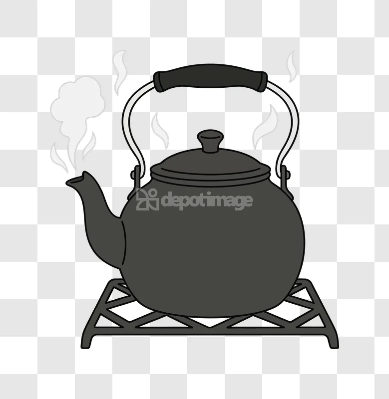 Steaming Black Kettle Vector Illustration graphic art black kettle steam