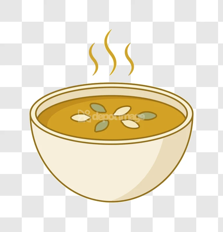 Steaming Hot Bowl of Soup Cartoon cartoon style, yellow soup, transparent background