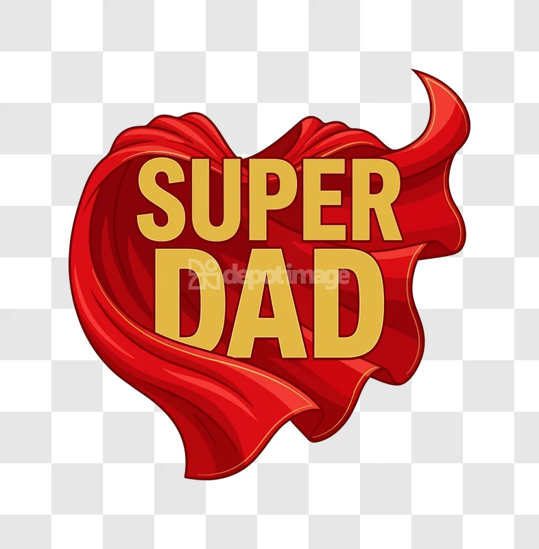 Super Dad Red Cape Gold Text vibrant red cape gold lettering