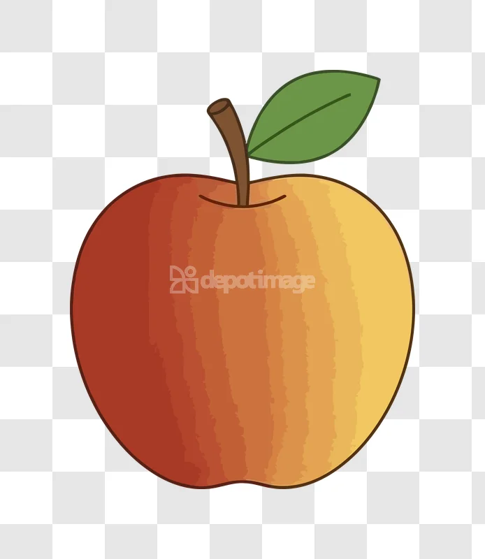 Sweet Ripe Red Orange Apple Vector Illustration cartoon style transparent background