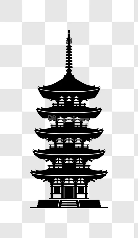 Traditional Japanese Pagoda Black Silhouette