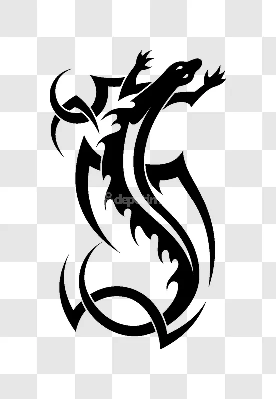 Tribal Lizard Tattoo Art Black Ink