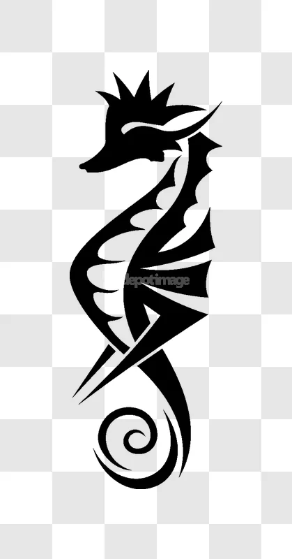 Tribal Seahorse Tattoo Design Black Stylized