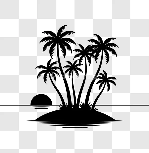 Tropical Palm Tree Island Sunset