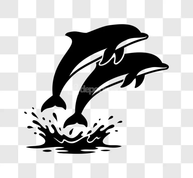 Two Jumping Dolphins Splash