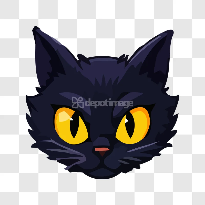 Vector Black Cat Head Yellow Eyes cartoon style black background