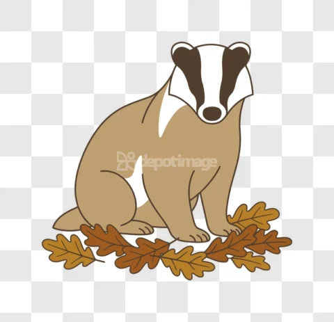 Vector Cartoon Badger Oak Leaves