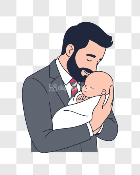 Vector Father Gently Holding Baby Newborn